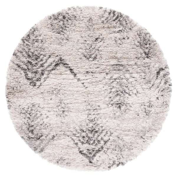 SAFAVIEH Iceland Shag 4 ft. x 4 ft. Cream/Gray Distressed Chevron Round Area Rug
