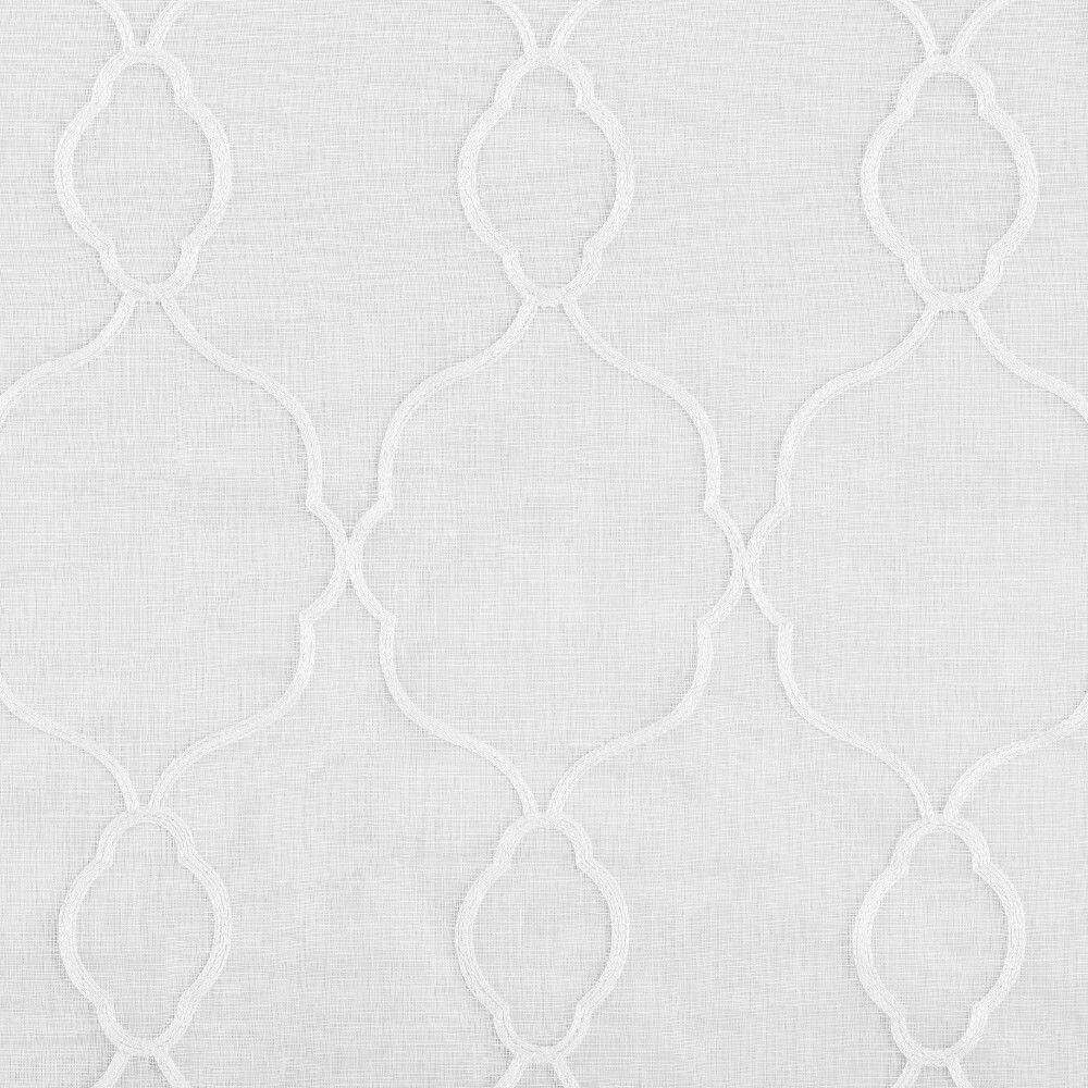White Embroidered Trellis Light Filtering Kitchen Curtain Set
