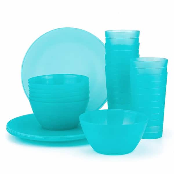 18-Piece Reusable Unbreakable Plastic Dinnerware Set with Plates Bowls and Tumblers in Teal