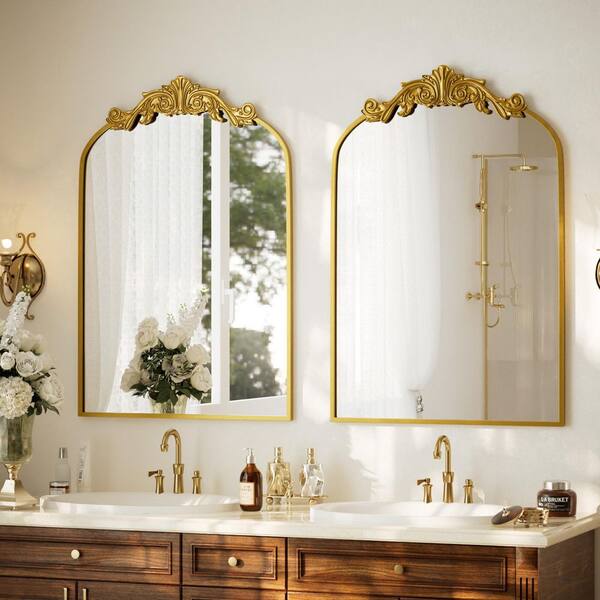 XRAMFY Vintage Gold 24 in. W x 36 in. H Arched Aluminum Alloy