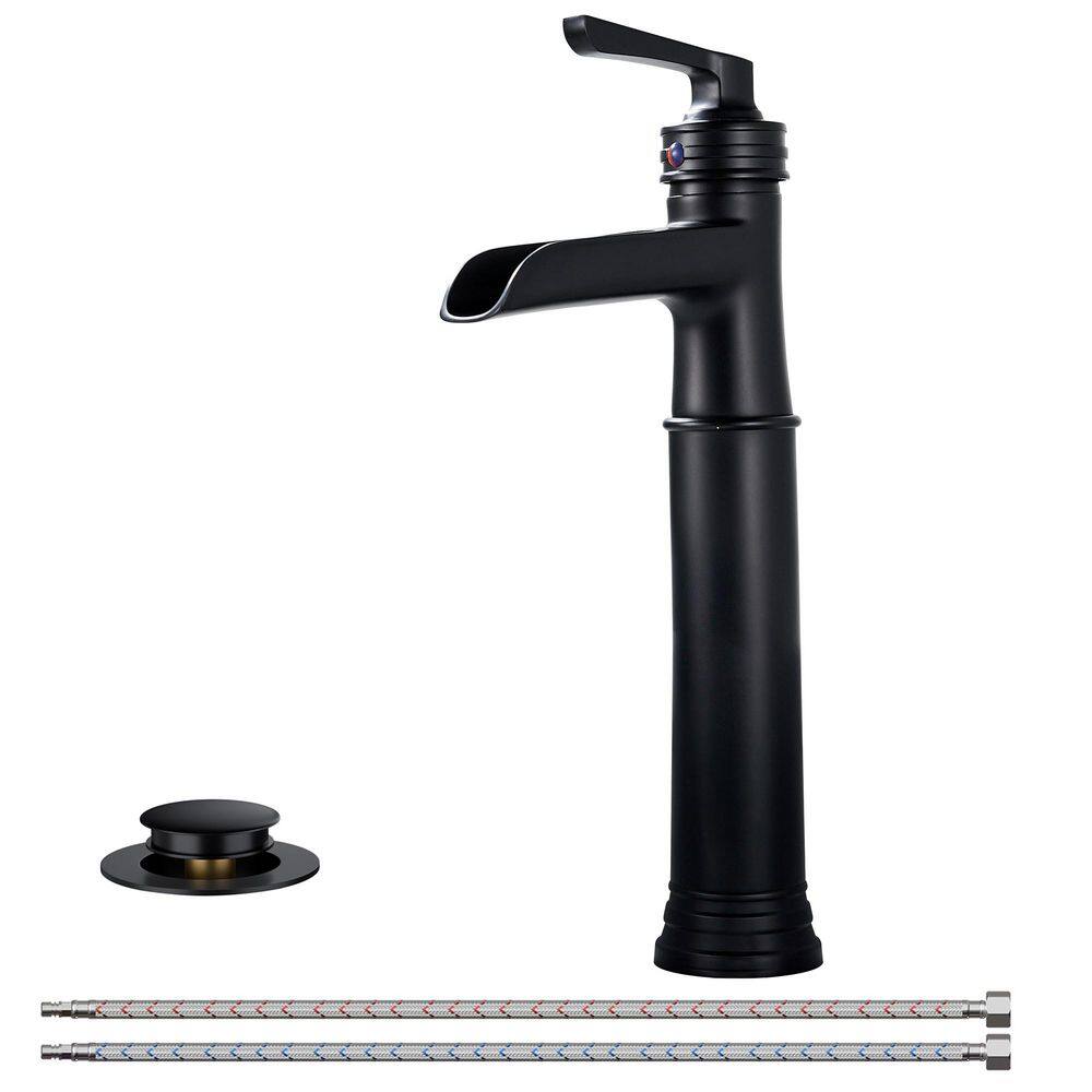 Waterfall Single Hole Single Handle Bathroom Faucet with Metal Pop-Up Drain, Bathroom Sink Faucet in Matte Black price history on PriceWatchPro