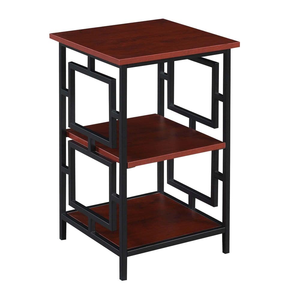 Cherry & Black Square Metal and Wood End Table 16"
