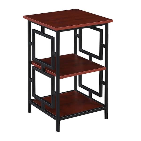 Convenience Concepts Town Square 15.75 in. Cherry/Black Square Wood Veneer End Table with Shelves