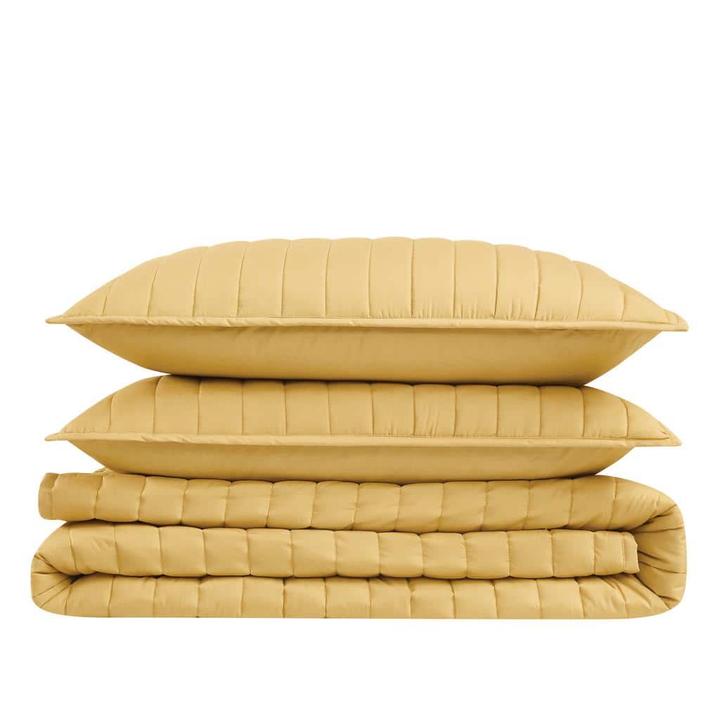Mustard Yellow Cotton Twin/Twin XL Quilt Set with Shams