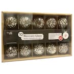 10-Light Battery Operated 2.36 in. Faceted Silver Mercury Glass Globes Pure White LED New Year Light String