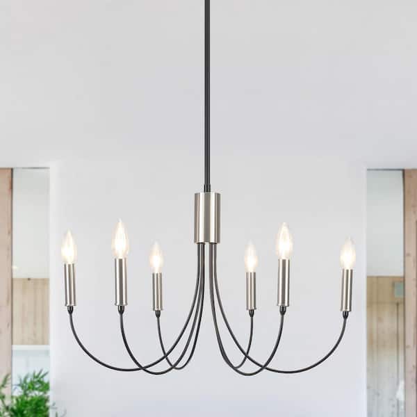 6-Light Black and Nickle Candlestick Linear Chandelier Lighting for Dining Room Kitchen Island with No Bulbs Included