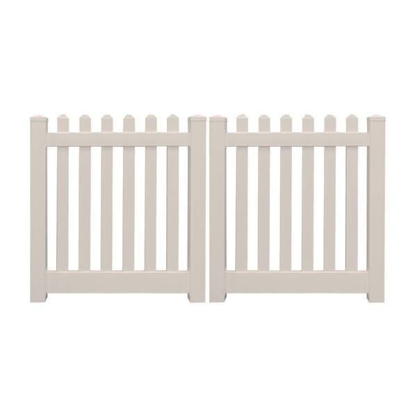 Weatherables Plymouth 10 ft. W x 5 ft. H Tan Vinyl Picket Fence Double Gate Kit Includes Gate Hardware