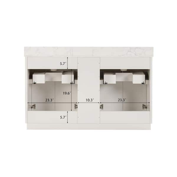 Anabelle 60 in. Double Sink Soft Grey Bath Vanity with Engineered Marble Carrara Marble Top (Assembled)