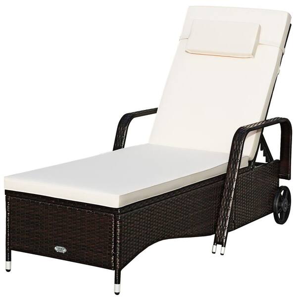 Gymax Wicker Outdoor Chaise Lounge Chair with Wheel Adjustable Backrest
