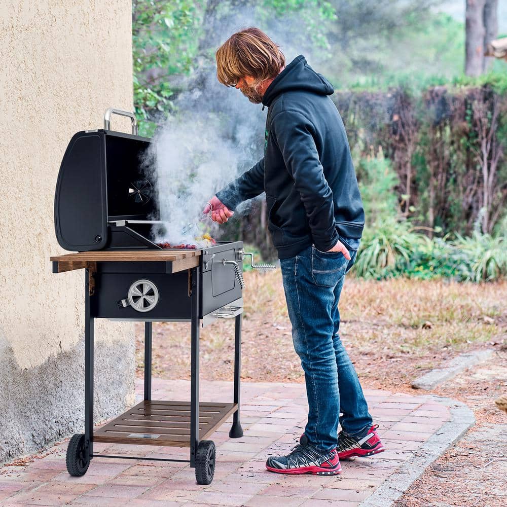 Royal Gourmet 24-Inch Black Stainless Steel Charcoal Grill with Smoker