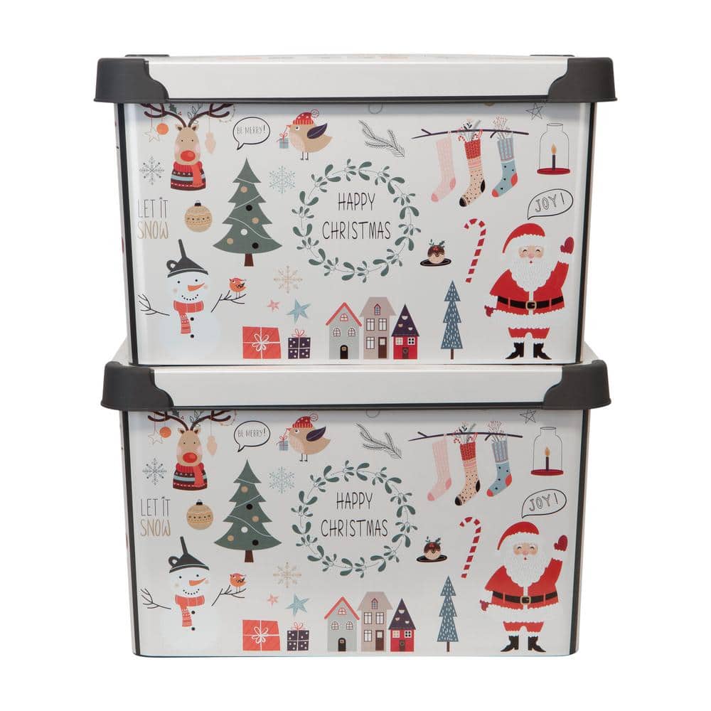 Happy Christmas Design Stackable Plastic Storage Tote with Lid