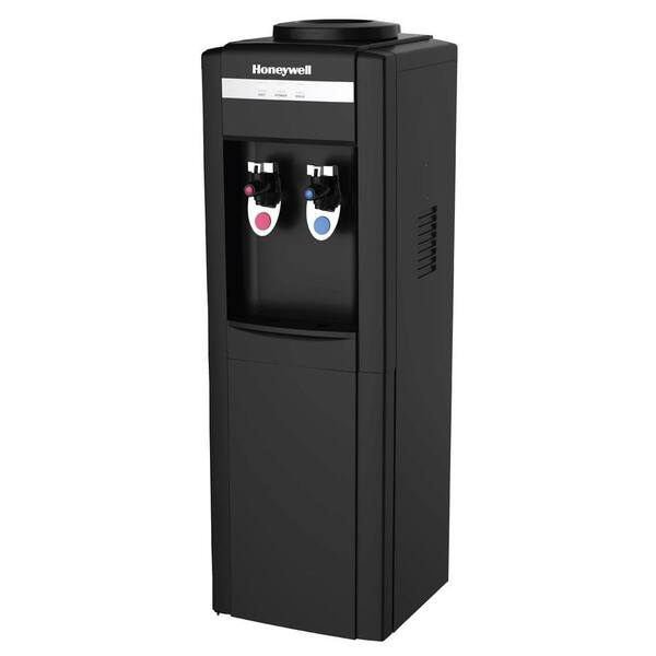 Honeywell Freestanding Top-Loading Hot/Cold Water Dispenser with Thermostat Control and Antibacterial Disc, Black