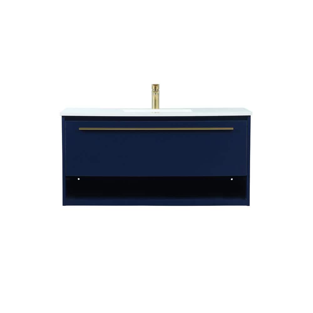 Timeless Home 40 in. W Single Bath Vanity in Blue with Engineered Stone Van