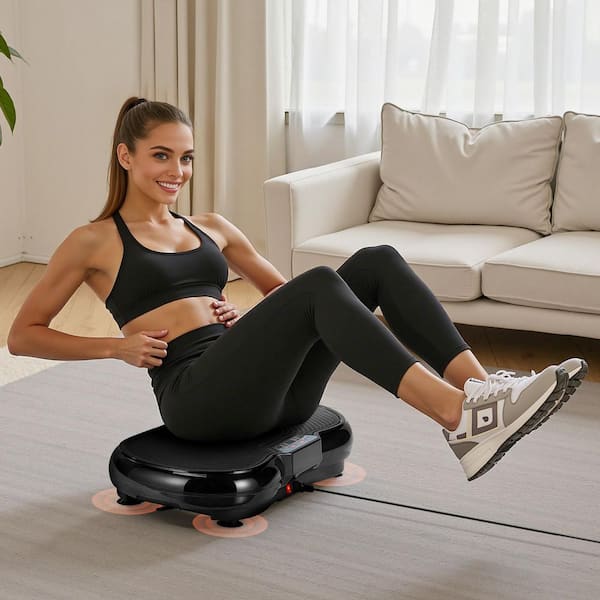 SVOPES Black vibration plate exercise machine. Full-body vibrating platform  with resistance bands for home workouts WFSKZDJHSZXKEYWBE001V1-250428 - The  Home Depot