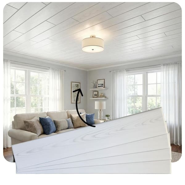 Country White 0.5 ft. x 3 ft. Glue Up Foam Wood Ceiling Planks (156 sq. ft./case)