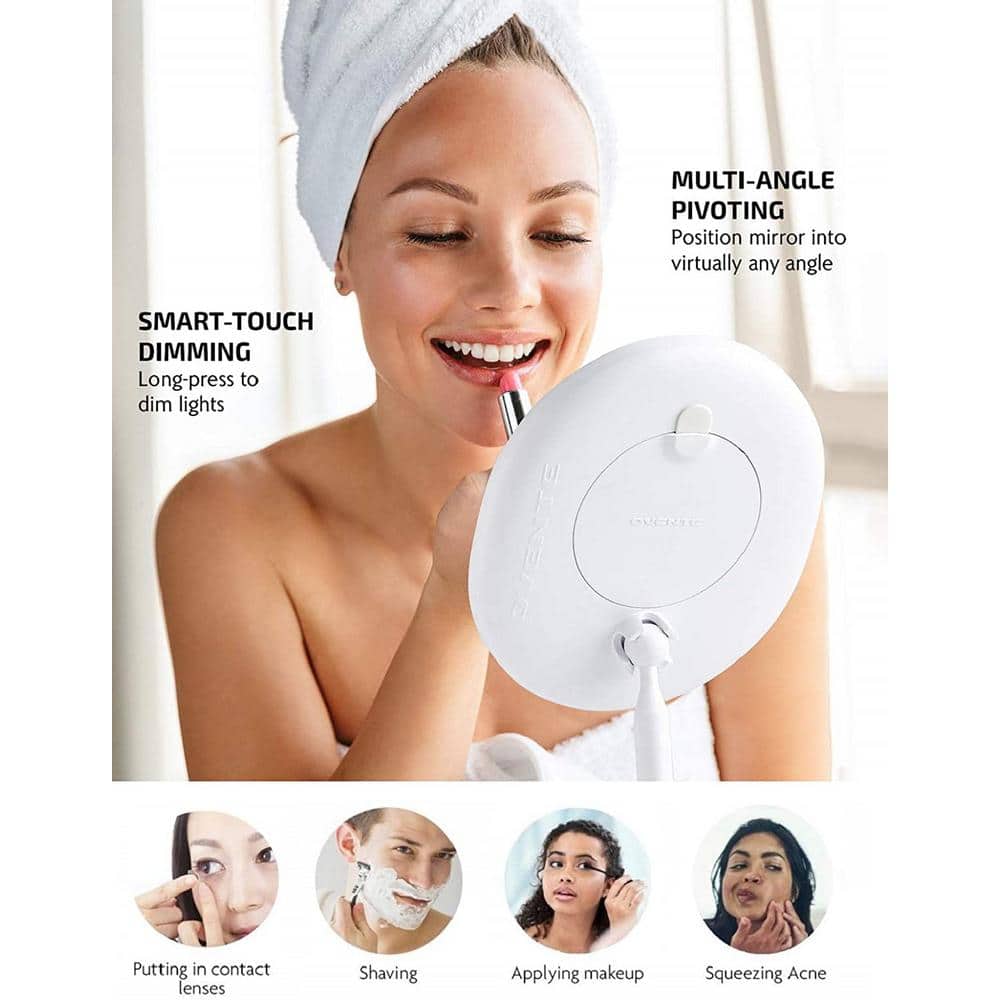 White Oval LED Lighted Magnifying Makeup Mirror with Tray