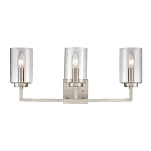 Warder 23 in. W 3-Light Brushed Nickel Vanity Light with Glass Shades