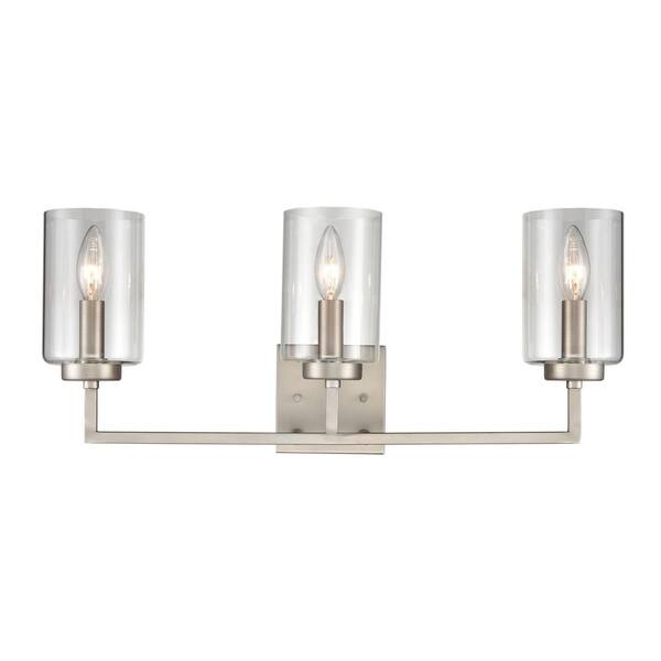 Titan Lighting Warder 23 in. W 3-Light Brushed Nickel Vanity Light with Glass Shades