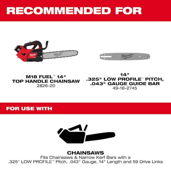 14 in. Chainsaw Chain w/. 325 in. Low Profile Pitch &. 043 in. Gauge (3-Pack), 14 in Bar & Chain Combo, Bar & Chain Oil