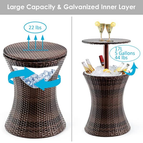 Gymax Rattan Style Outdoor Patio Cooler, Patio Ice Cooler Table