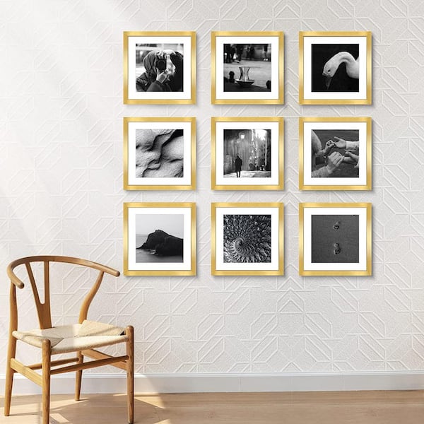 9 Piece Gallery Wall Frame Set, 12x12 in. Matted to 8x8 in. (Light