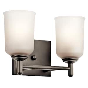 Shailene 12.5 in. 2-Light Olde Bronze Traditional Bathroom Vanity Light with Satin Etched Glass