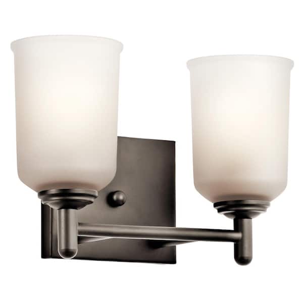 KICHLER Shailene 12.5 in. 2-Light Olde Bronze Traditional Bathroom Vanity Light with Satin Etched Glass