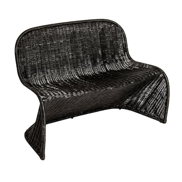 Storied Home Amalfi Black Dining Bench S-Back with Rattan Pietrit Weaving 44.9 in.