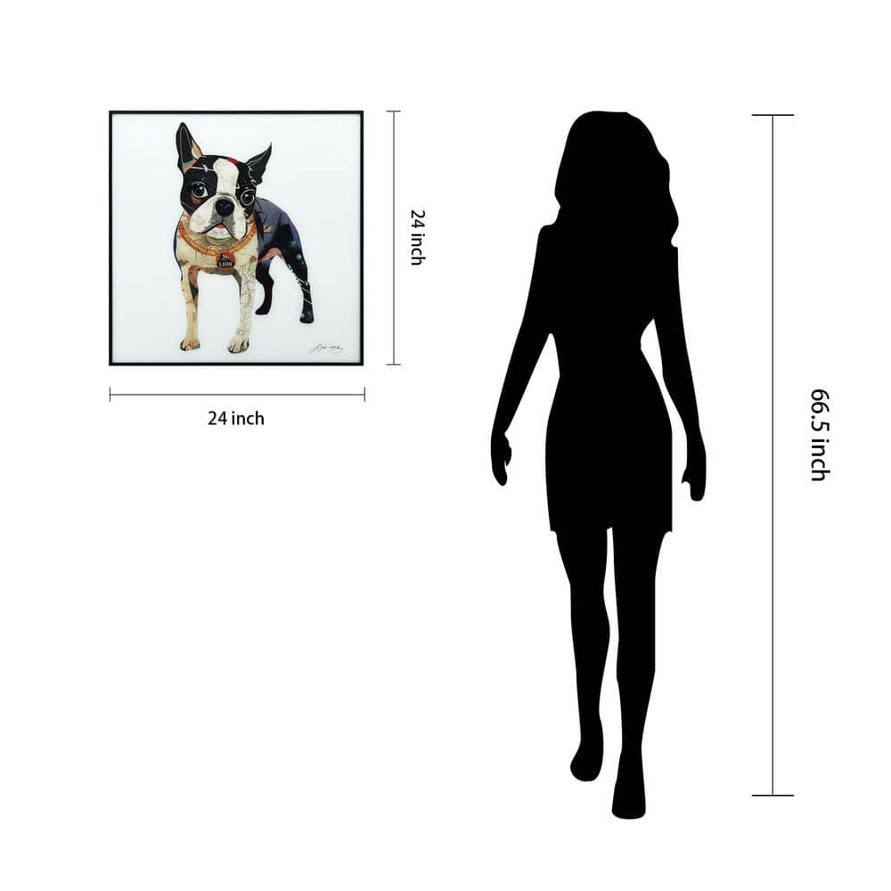 Boston Terrier Reverse Printed Glass Wall Art with Black Frame