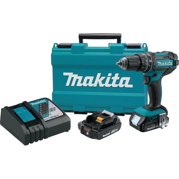 Makita 18V Lithium-Ion 1/2 in. Compact Cordless Hammer Driver Drill Kit with two Batteries (2.0 Ah), Charger and Hard Case