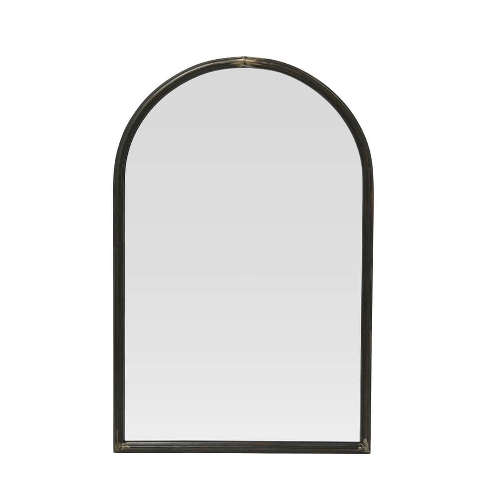 36" x 24" Arched Distressed Black Metal Wall Mirror