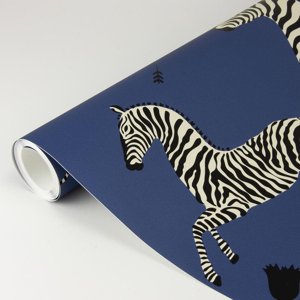 Denim Blue Zebra Safari Self-Adhesive Vinyl Wallpaper