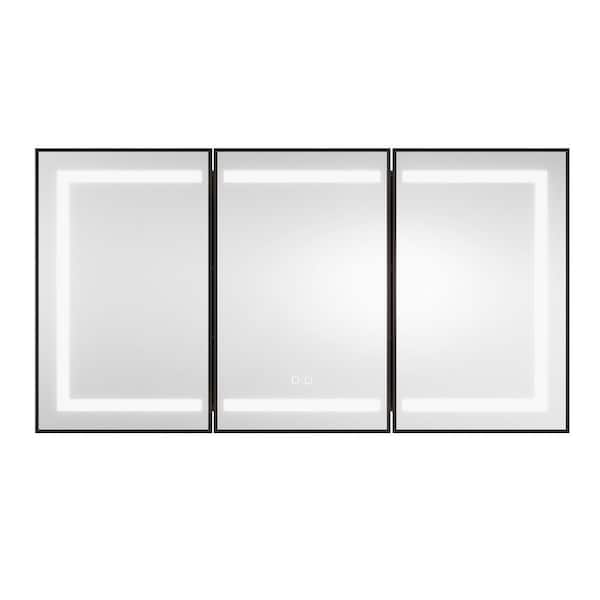 HOMEIBRO 48 in. W x 32 in. H Large Rectangular Black Wall Mount LED Lighted Medicine Cabinet with Mirror