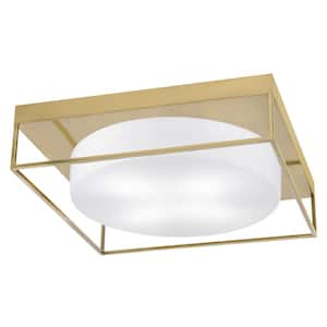 Ashland 18 in. 4 Light New Age Brass Flush Mount with White Marble Glass Shade No Bulbs Included