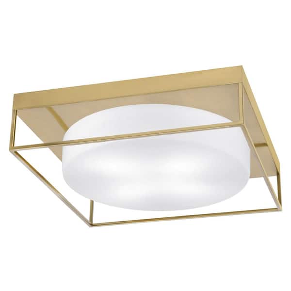 Unbranded Ashland 18 in. 4 Light New Age Brass Flush Mount with White Marble Glass Shade No Bulbs Included