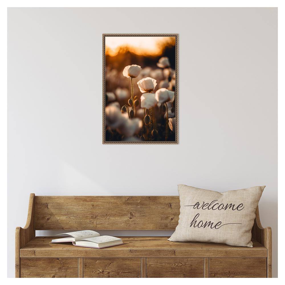 White Poppy Field Beaded Framed Canvas Wall Art