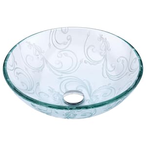 Vieno Series Round Glass Vessel Sink with Pop-Up Drain in Crystal Clear Floral