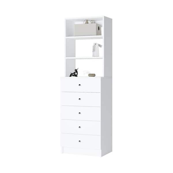 Vista 25.5 in. W White 5 Drawer Hutch Tower 4-Shelf Wood Closet System