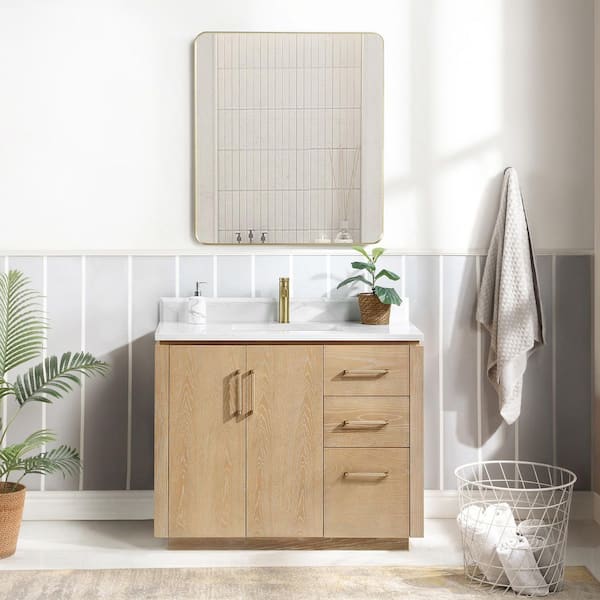 ROSWELL San 42 in.W x 22 in.D x 33.8 in.H Single Sink Bath Vanity in Washed Ash Grey with White Composite Stone Top