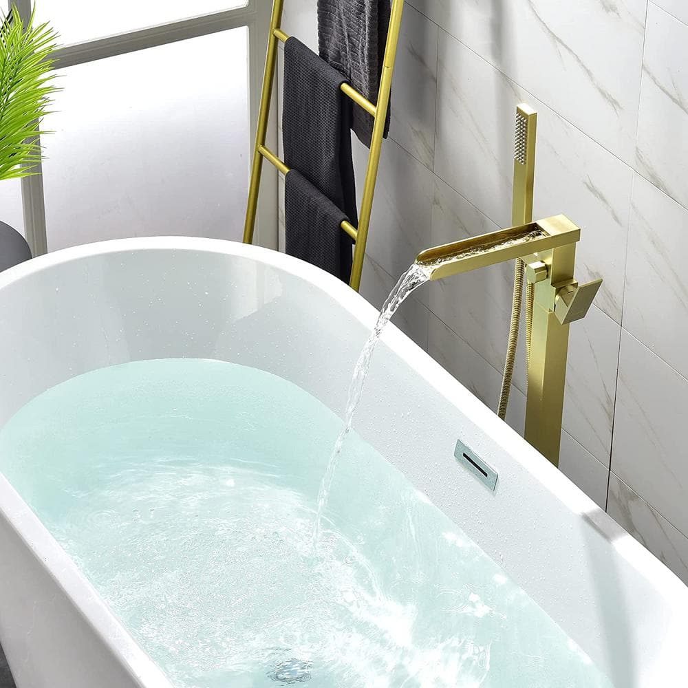 Brushed Gold Freestanding Tub Faucet with Handheld Shower