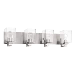 McClane 32 in. 4-Light Brushed Polished Nickel Finish Vanity Light with Clear Glass Shade