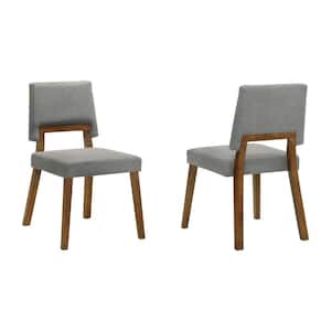 Gray and Brown Fabric Wooden Frame Dining Chair (Set of 2)