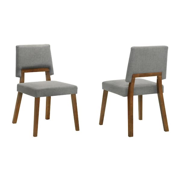 Benjara Gray and Brown Fabric Wooden Frame Dining Chair (Set of 2)