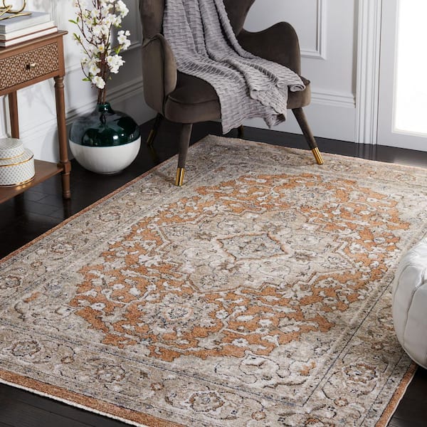 Jasmine 5 ft. x 5 ft. Gold/Gray Distressed Ornate Square Area Rug