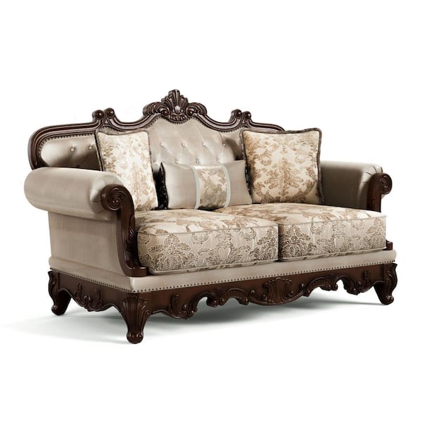 Noel 48.5 in. Brown Pattern Fabric 2-Seater Loveseat with Rolled Arms