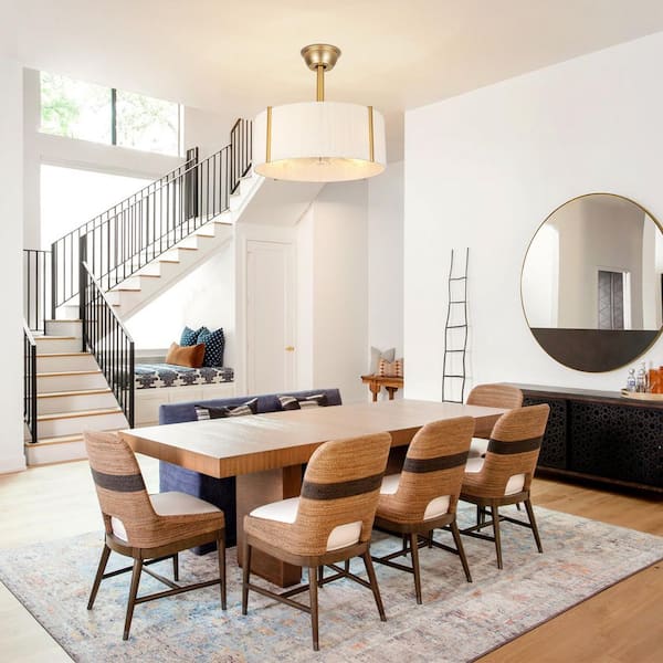 Lucas 19.2 in. 4-Light Farmhouse Gold 7 Clear Blades Drum Natural Rope Indoor Ceiling Fan Lighting with Remote Control