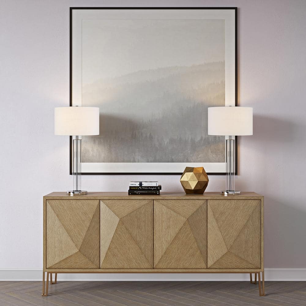 Harlow 29" Silver Nickel and Clear Glass Table Lamp with White Shade