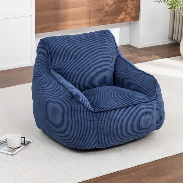 Blue Corduroy Bean Bag Chair with Backrest and Armrests, Adult Floor Sofa Chair for Bedroom or Living Room