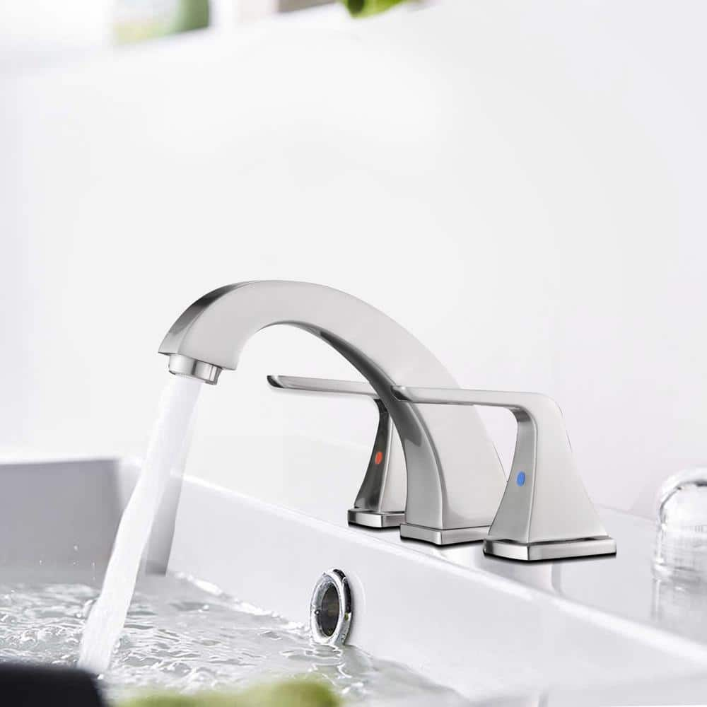 Modern 8 in. Widespread Double Handle 360° Swivel Spout Bathroom Faucet with Drain Kit Included in Brushed Nickel -  UPIKER, UP2301SFS0013