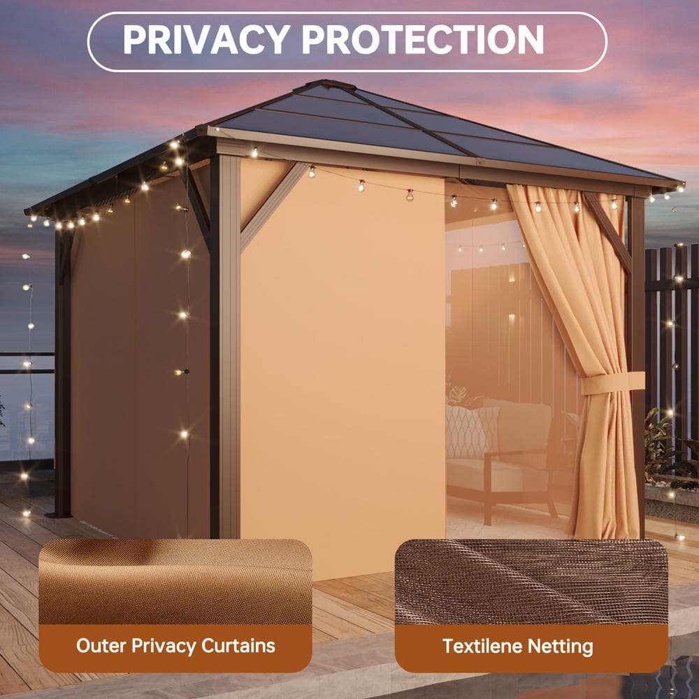 Aoxun 10' x 10' Brown Aluminum Gazebo with Curtains and Netting